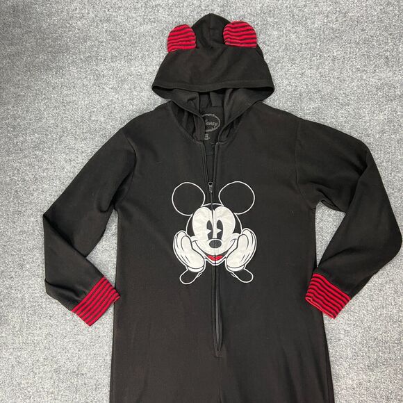 Disney Mickey One Piece Pajama Youth Girls S Small Zip Front Footless Hooded PJs - Picture 3 of 13